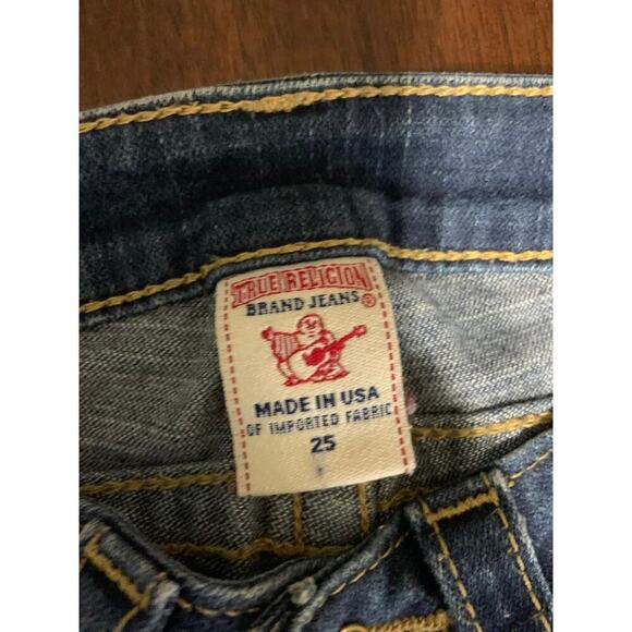 True Religion Jeans Raw Hem Women 25 Y2K Grunge Western Cowgirl Boho Aztec Rodeo - Picture 2 of 13